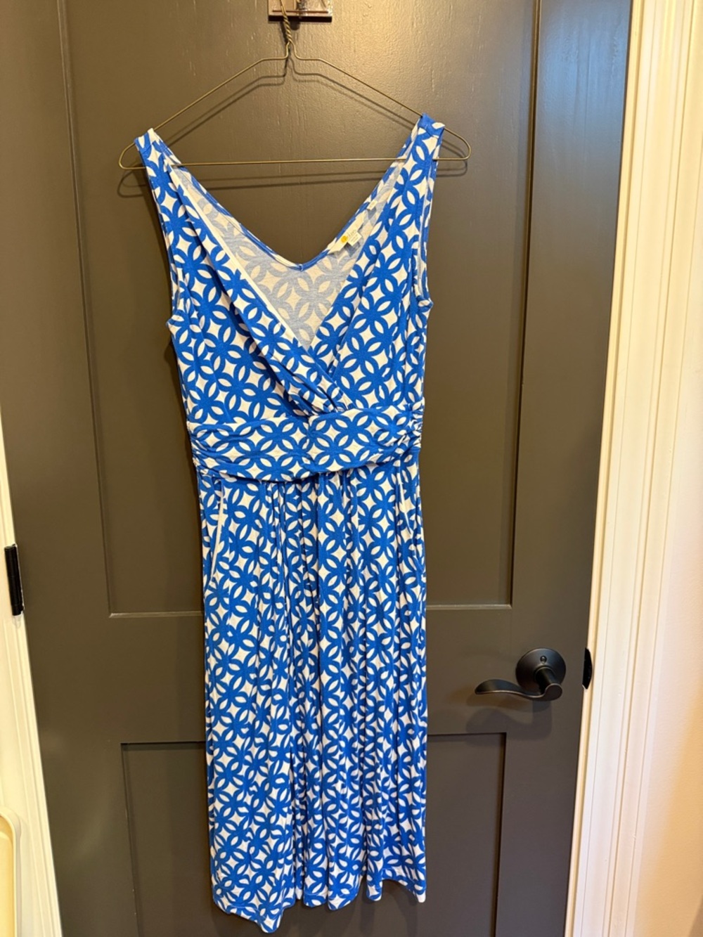 Boden Blue & White Sleeveless V-Neck Midi Dress